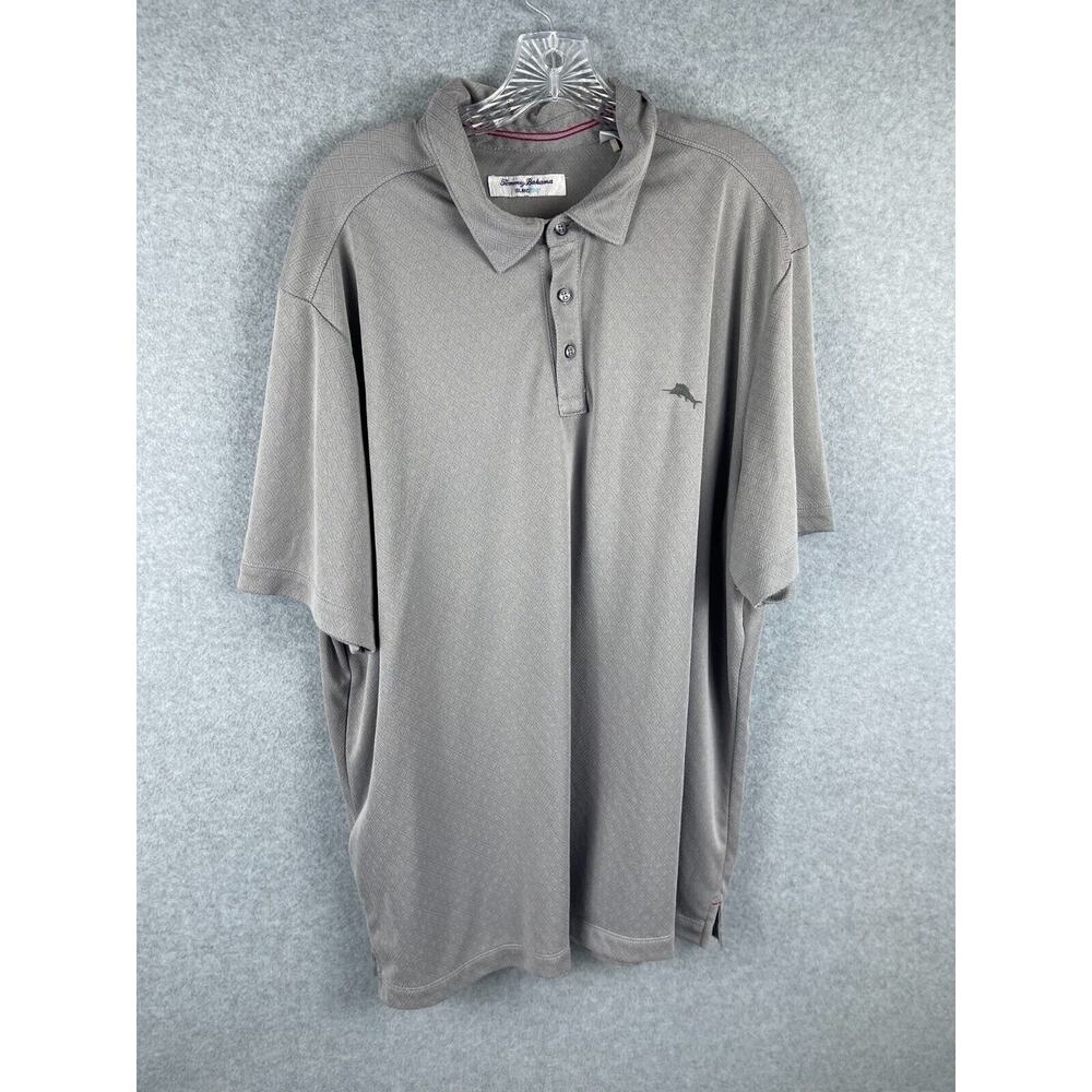 Tommy Bahama Island Zone Polo Shirt Mens‎ 2XL Gray Diamond Pattern Beach